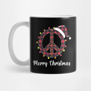 Peace Sign Santa Hat Christmas Lights Mug